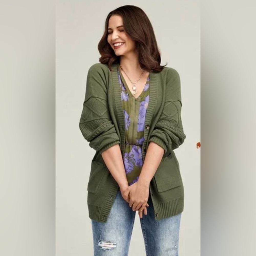 Cabi Trinity Stitch Cardigan Olive Green Large